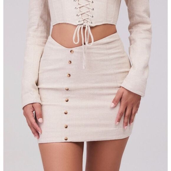 Mistress Rocks Beige Linen Asymmetric Mini Skirt Minimalist Coastal Boho Western - Picture 1 of 8